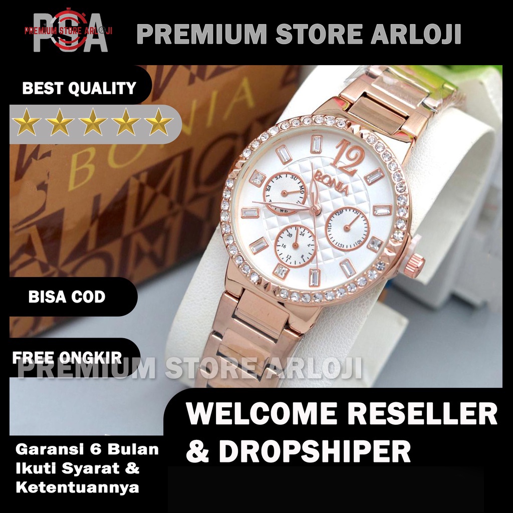 Grosiran Jam Tangan Wanita Bonia 37175PW Analog Tali Rantai Tanggal Chrono Aktif Free Box Ori &amp; Baterai Cadangan (BISACOD)