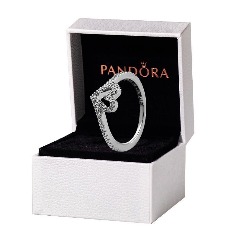 Pandora Cincin 925 Silver Bentuk Hati Aksen Berlian Kubik Zirkonia Gaya Klasik Untuk Pernikahan