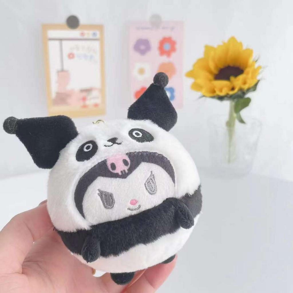 Gantungan Kunci Boneka Sanrio Kostum Panda My Melody Kuromi Bahan Plush Untuk Dekorasi Tas