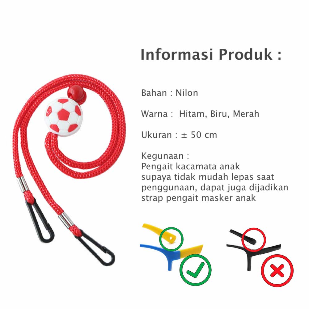 Tali Strap Earhook Aksesoris Kacamata &amp; Masker Anak Penahan Anti Jatuh - Nilon - BOLA ( Group )