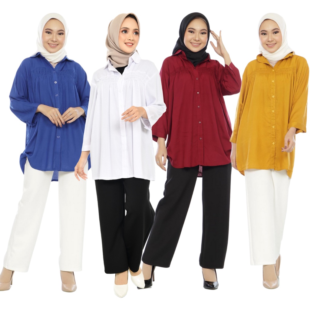 Baju Kemeja Wanita Putih Polos Bahan Adem Katun Rayon