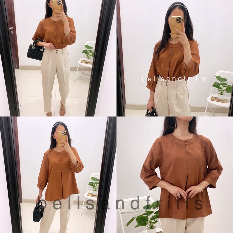 NYLA Blouse Kantor Korea 3/4 Sleeves Blus Jumbo Tunik Big Size A20-1958-milo