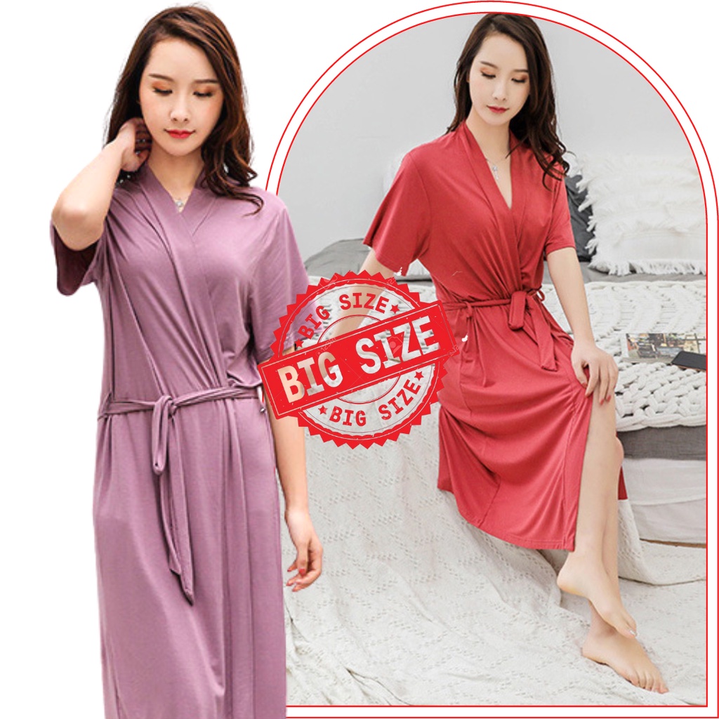 S-2XL Kimono Lingerie Kaos Panjang Baju Tidur Wanita Sedia Hingga Ukuran Besar PY18
