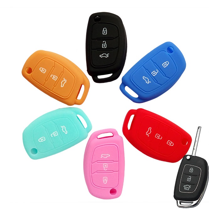 Casing Kunci Mobil 3 Tombol Bahan Silikon Untuk Hyundai Santa Feata Elantra Verna Ix35 Solaris Ix45 I10 I30 Fob