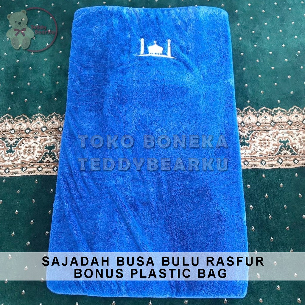 SAJADAH BUSA RASFUR BIRU MOTIF MASJID BONUS PLASTIC BAG