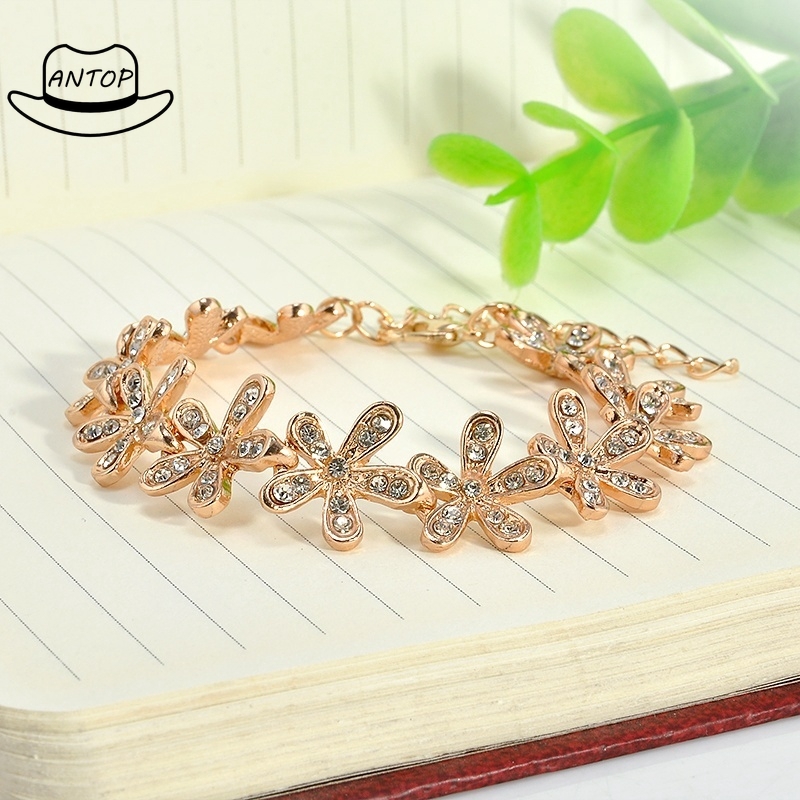 COD Gelang Bangle Vintage Motif Snowflake Hias Kristal Berlian Imitasi untuk Wanita Korean Bracelet Gift ANTOP