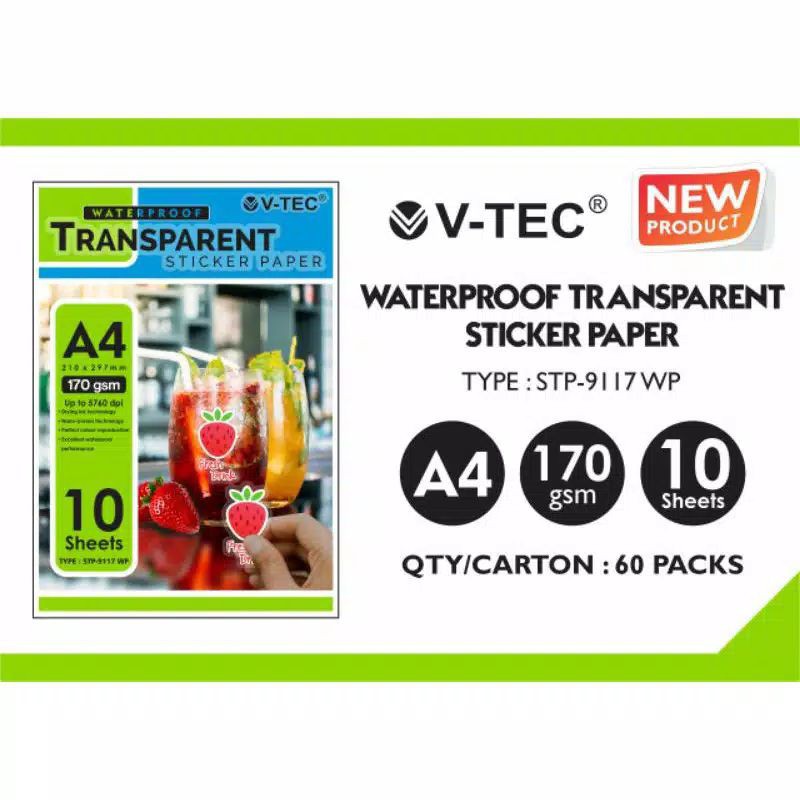 

Kertas Sticker Transparan Waterproof V-tec STP 9117 WP 170 gsm