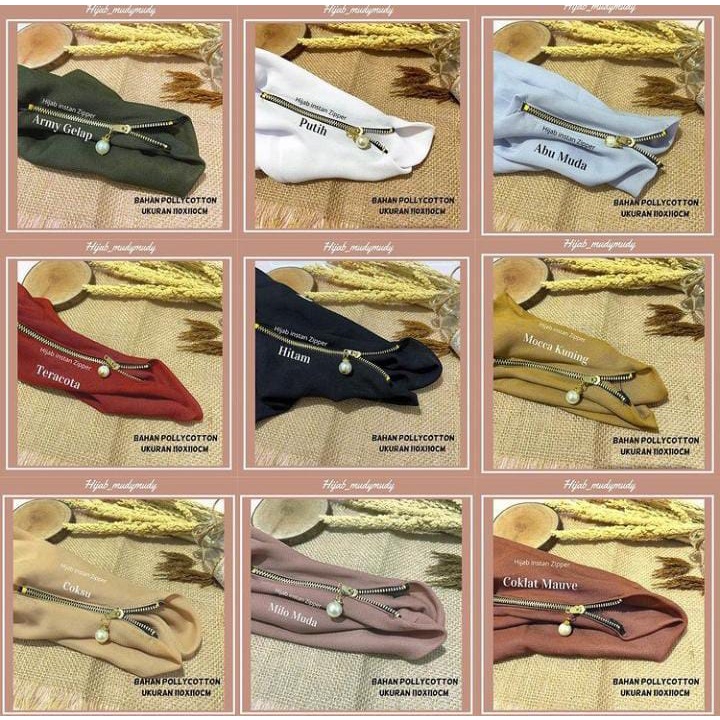 (TERBARU) HIJAB ZIPPER POLOS JILBAB RESLETTING / SEGI EMPAT ZIPPER LASERCUT INSTAN POLOS