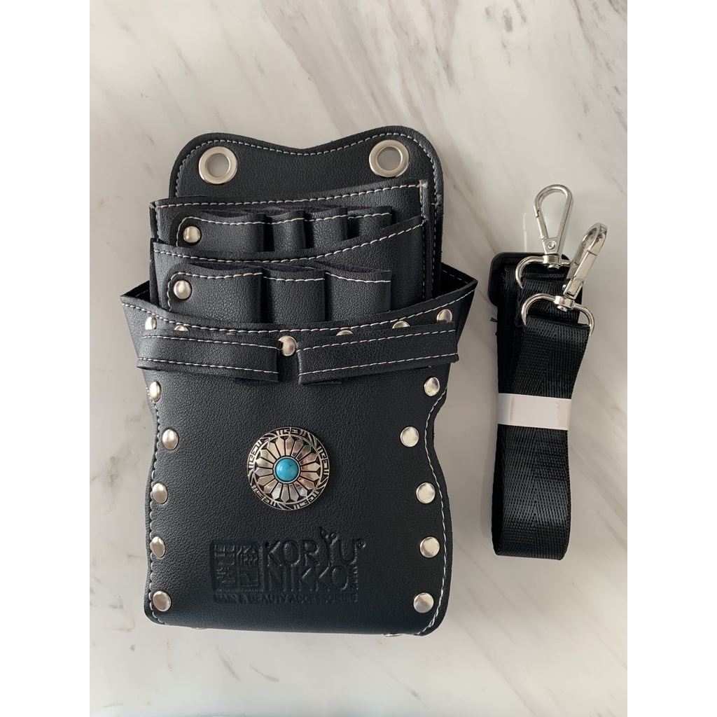 Koryu Nikko - TAS GUNTING  - Kulit Sintetis (Hitam, isi 7 Gunting)