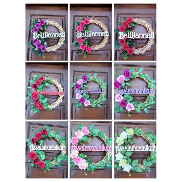 PAJANGAN PINTU/ wreth flower Ring rottan Flowerwreth hiasan pintu rumah shabby /Assalamualaikum