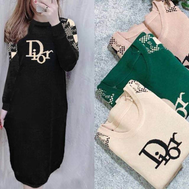 TUNIK RAJUT DIOR PREMIUM IMPORT(coklat muda)