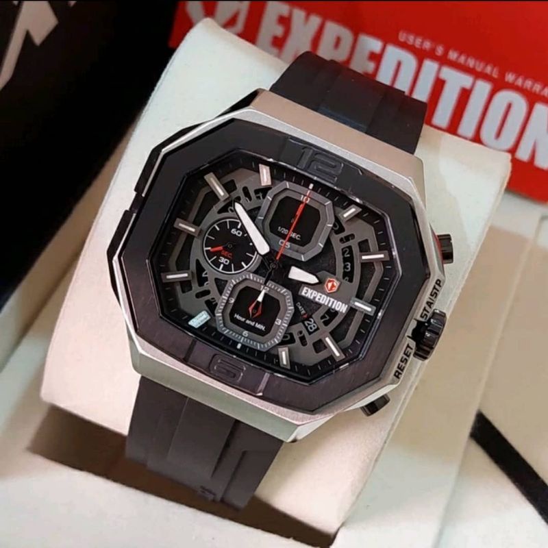 Jam Tangan Expedition E 6813 Pria / E6813 M Silver Black Original
