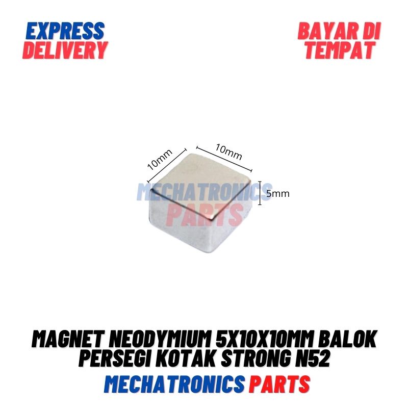 Magnet Neodymium 5x10x10mm Balok Persegi Kotak Strong N52