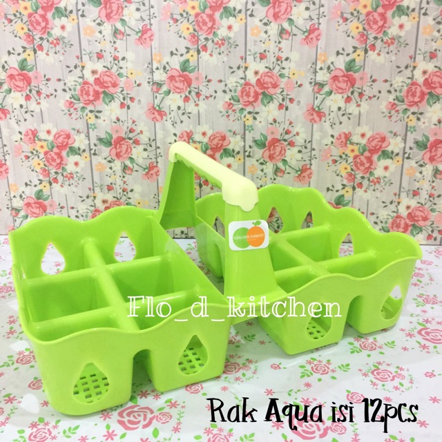 Rak Aqua Gelas 12pcs Plastik Hijau