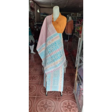 SONGKET TUMTUMAN BIRU MERAH MUDA ASLI TENUN TANGAN TARUTUNG PENGANTIN BATAK