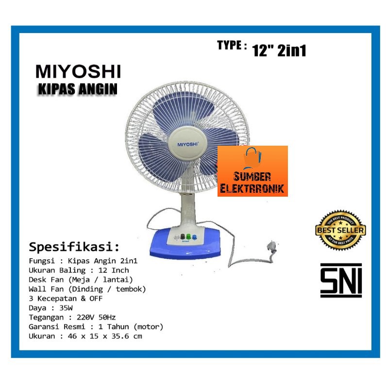 Desk fan kipas angin meja duduk 12&quot; 12 inch 12 in murah harga grosir miyoshi 117