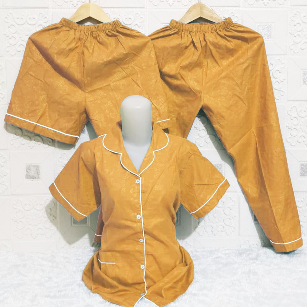 ISANNY PIYAMA SET 3IN1 SIZE XXL/SATIN EMBOSS 3IN1 JUMBO/BAJU TIDUR DEWASA/READY STOCK-KUBUS