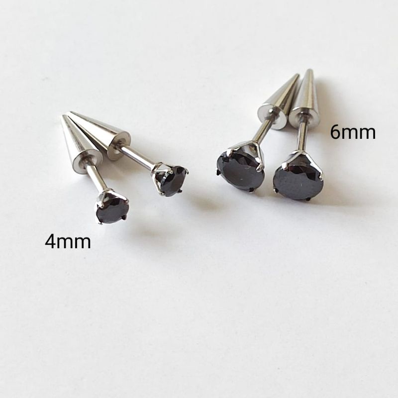 Anting Roda Permata Zircon Hitam Pria Wanita