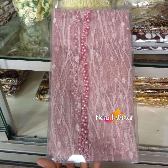 KERUDUNG PENGANTIN / VEIL MUTIARA MOTIF AKAR / VEIL MUTIARA POLOS / VEIL PENGANTIN-Dusty Pink (Akar)