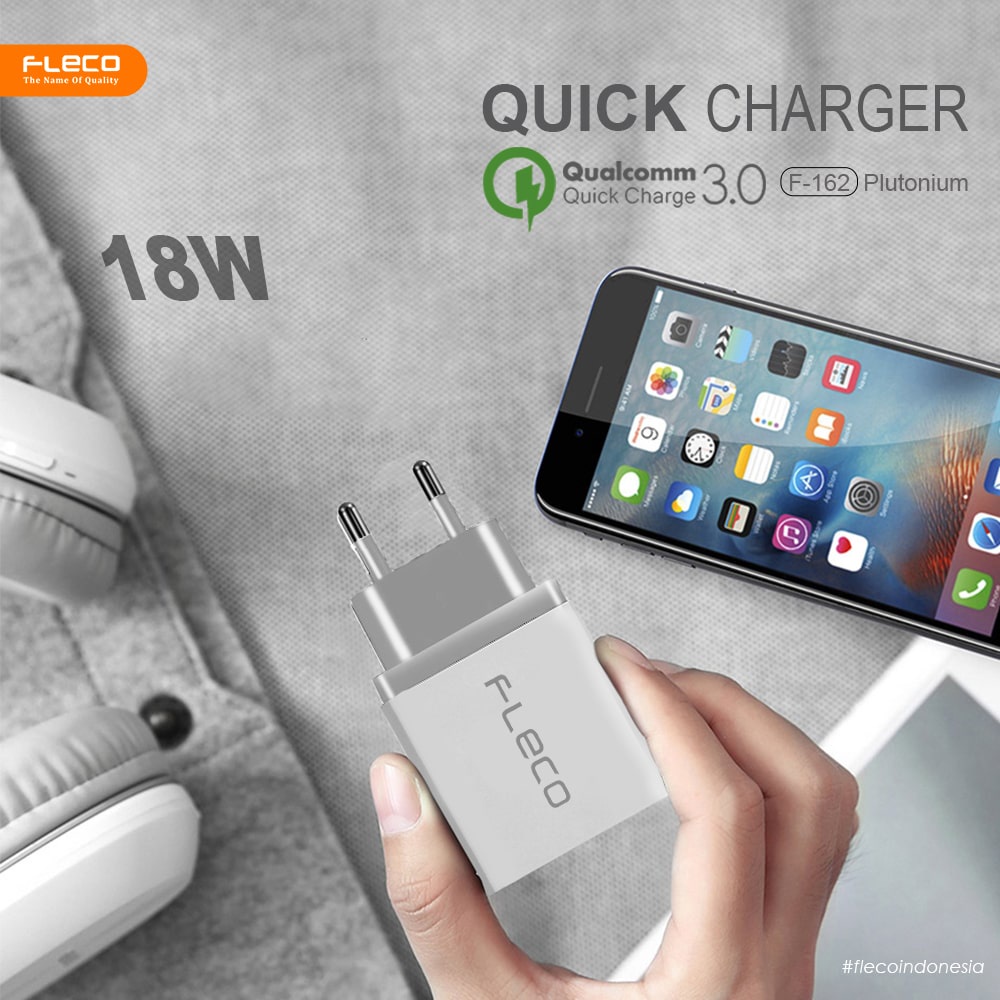 Charger Travel Adaptor Colokan USB 1 Port FLECO F-162 QC3.0 Qualcomm Fast Charging [non kabel]