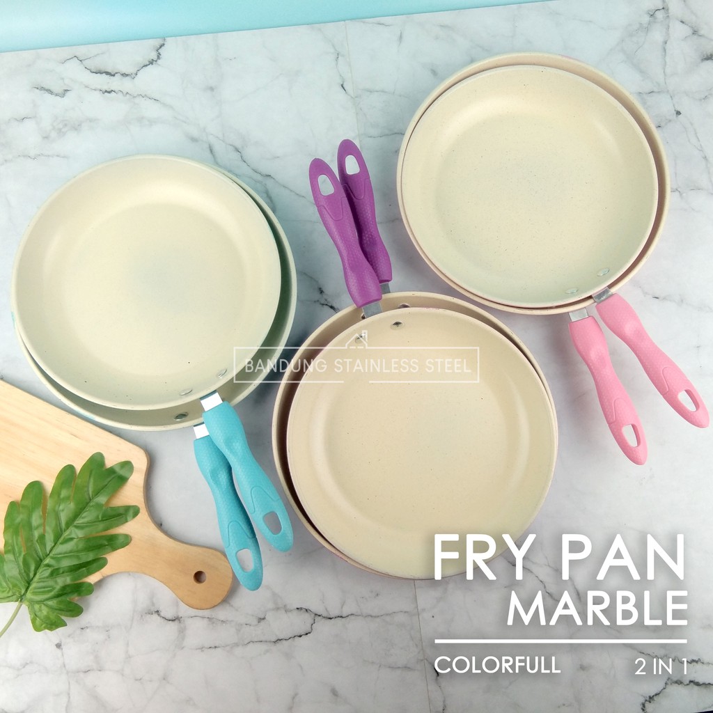 frypan teflon marble wajan penggorengan 2 pcs cantik ungu biru pink 24cm 26cm