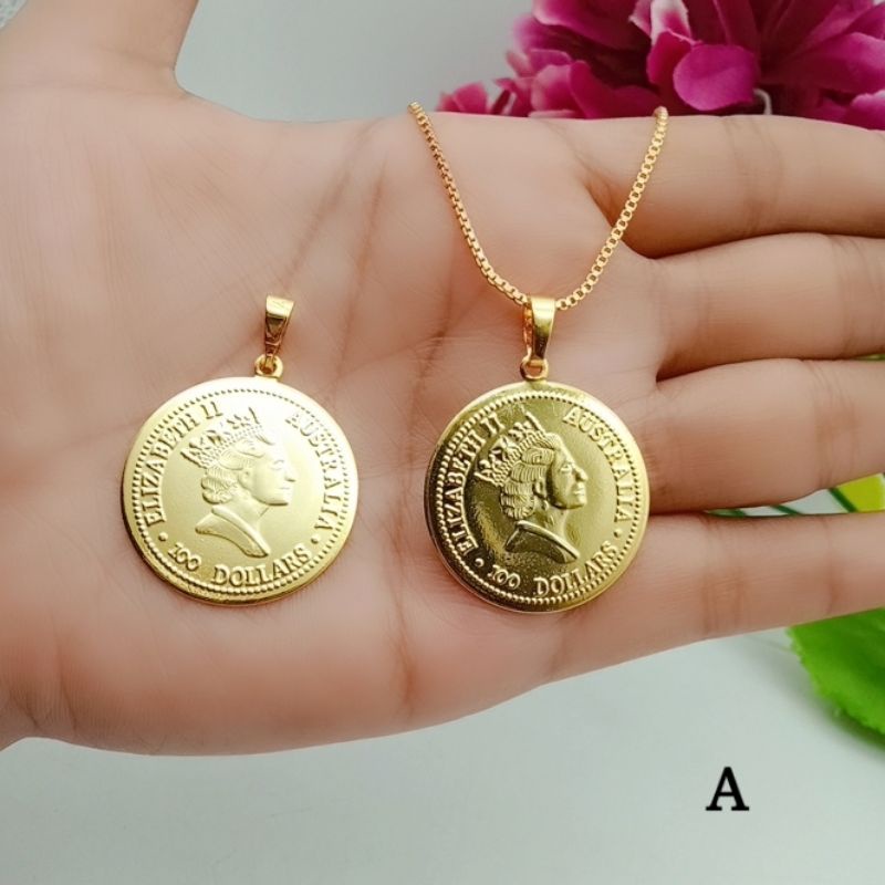 kalung liontin uang dollar lapis emas impor terbaru gays