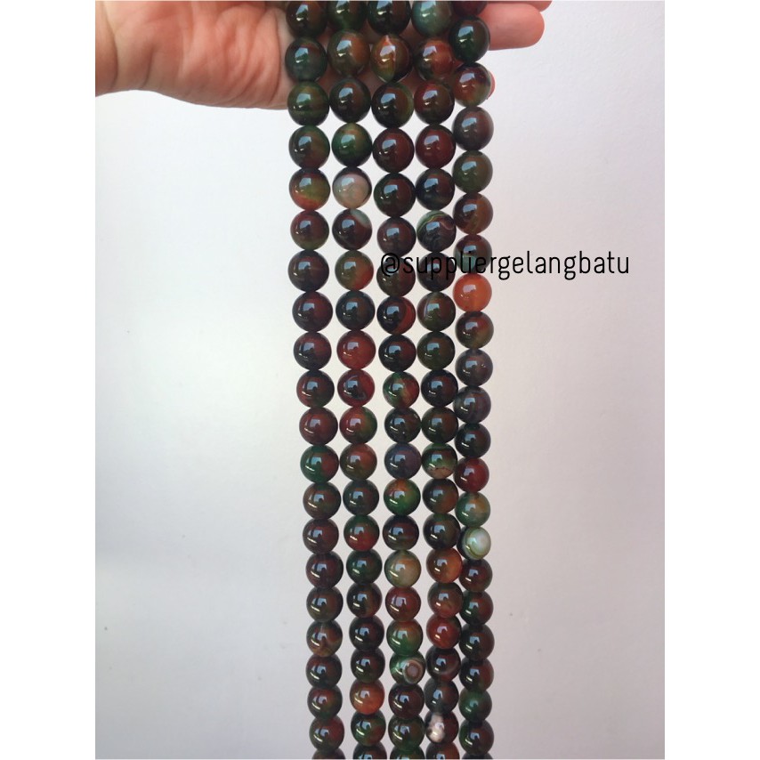 batu manau loreng ginggang hijau oren merah manao mangga 14mm natural bahan fashion gelang kalung