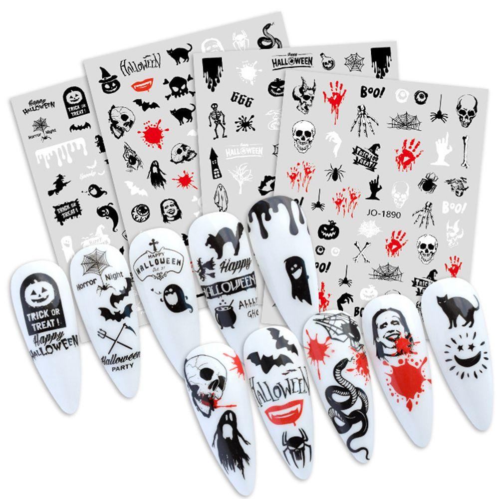 MXBEAUTY Stiker Kuku Halloween Mode Perekat Diri Joker Manicure Spider Skeleton Halloween Foil Kuku