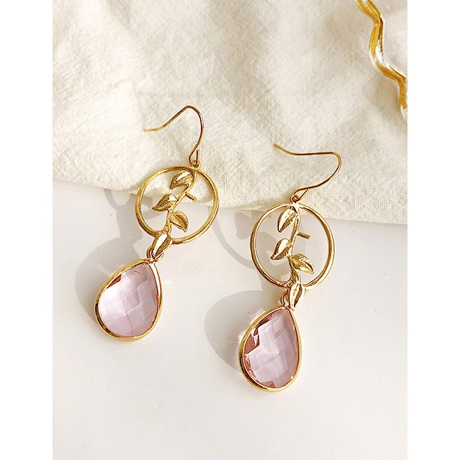 LRC Anting Gantung Fashion Pink Geometric Shape Decorated Earrings