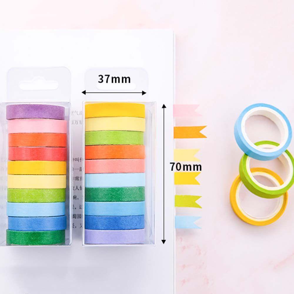 Agustina Set Tape Warna Solid Multi-Fungsi Dapat Di Sobek Gaya Jepang Tape Perekat Rekening Tangan Scrapbooking Stiker Alat Tulis Lengket