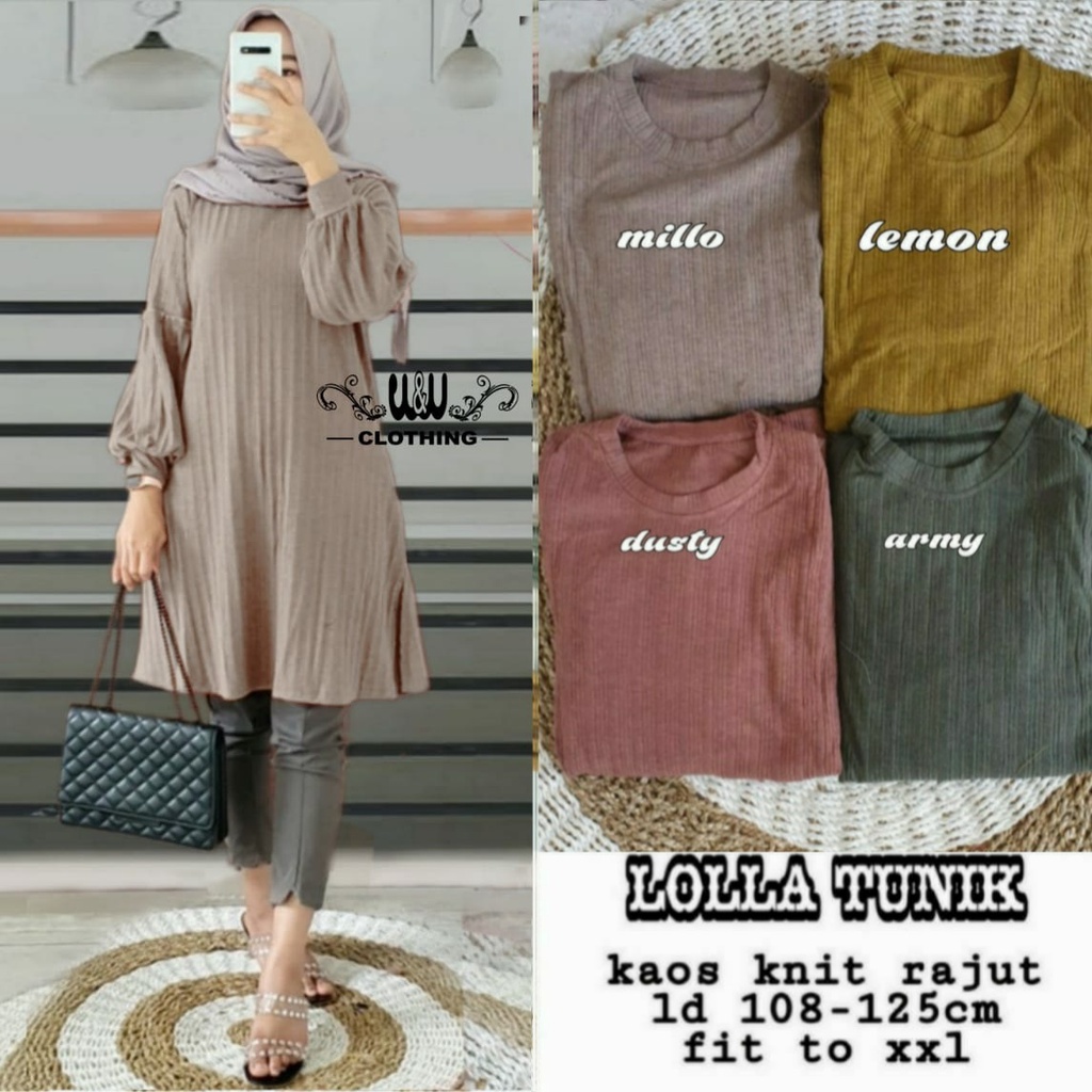 Lolla Baju Tunik Rajut Jumbo Ld 120 125 Kekinian Tunik Lengan Balon Big Size XXXL Polos