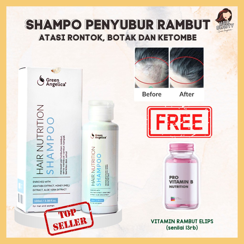 SHAMPO PENUMBUH RAMBUT BOTAK Akibat Rontok Parah, Menghilangkan Ketombe, Shampo Green Angelica BPOM-1
