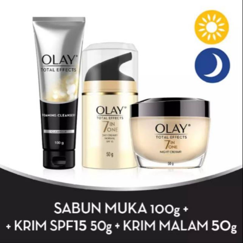 OLAY Total Effects Sabun muka 100g + Krim siang 50g + krim malam 50g (Paket hemat)