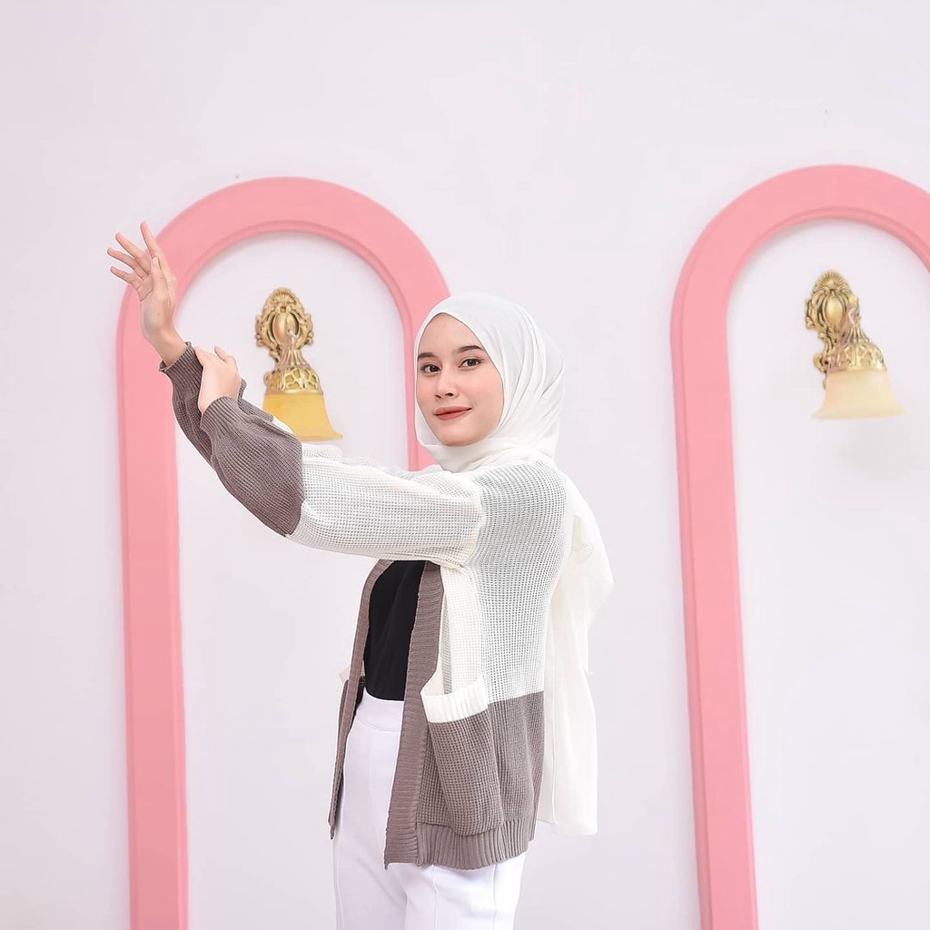 MANDA CARDY / CARDIGAN RAJUT WANITA / KARDIGAN SWEATER KOMBINASI 2 WARNA / MANDA TWO TONE / MANDA OUTER CARDY