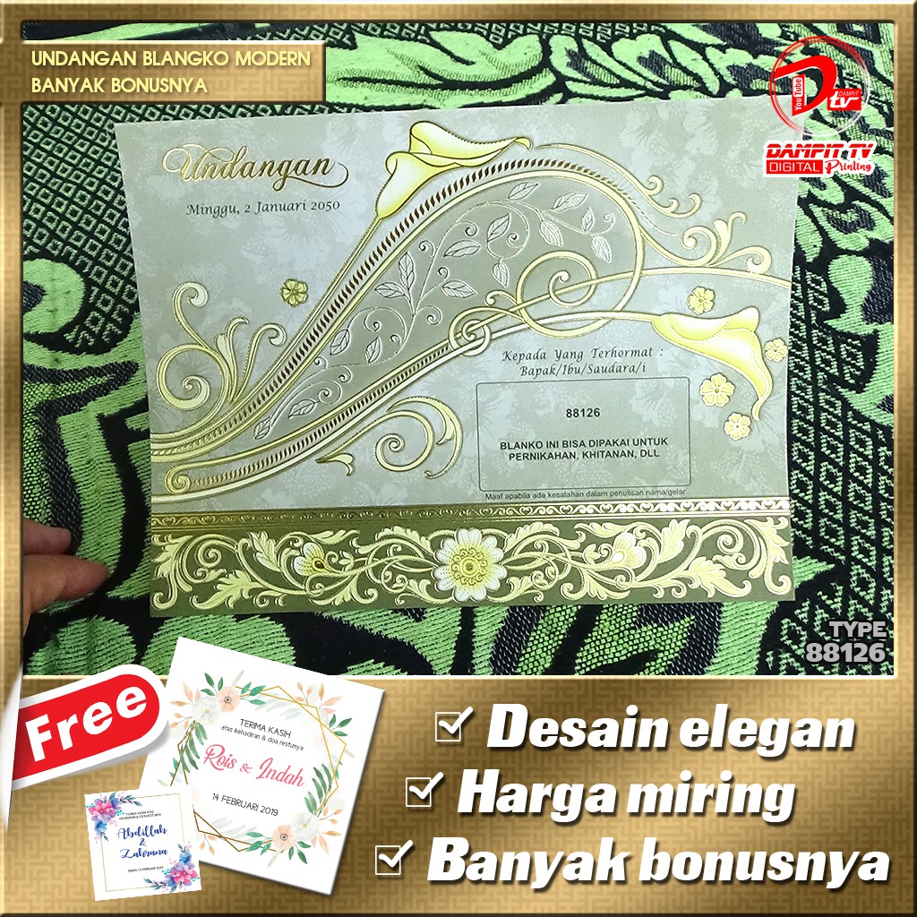 TERLARIS Undangan Pernikahan Perak Keemasan Lipat Dua Proses Cepat Free KUT | Blangko Erba 88126