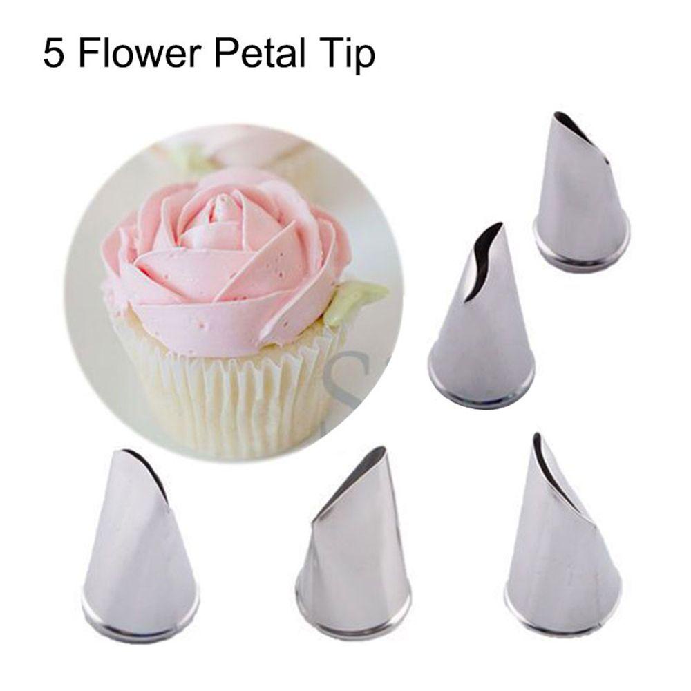 Populer 5pcs /Set Icing Piping Nozzle Kerajinan DIY Kelopak Krim Mawar