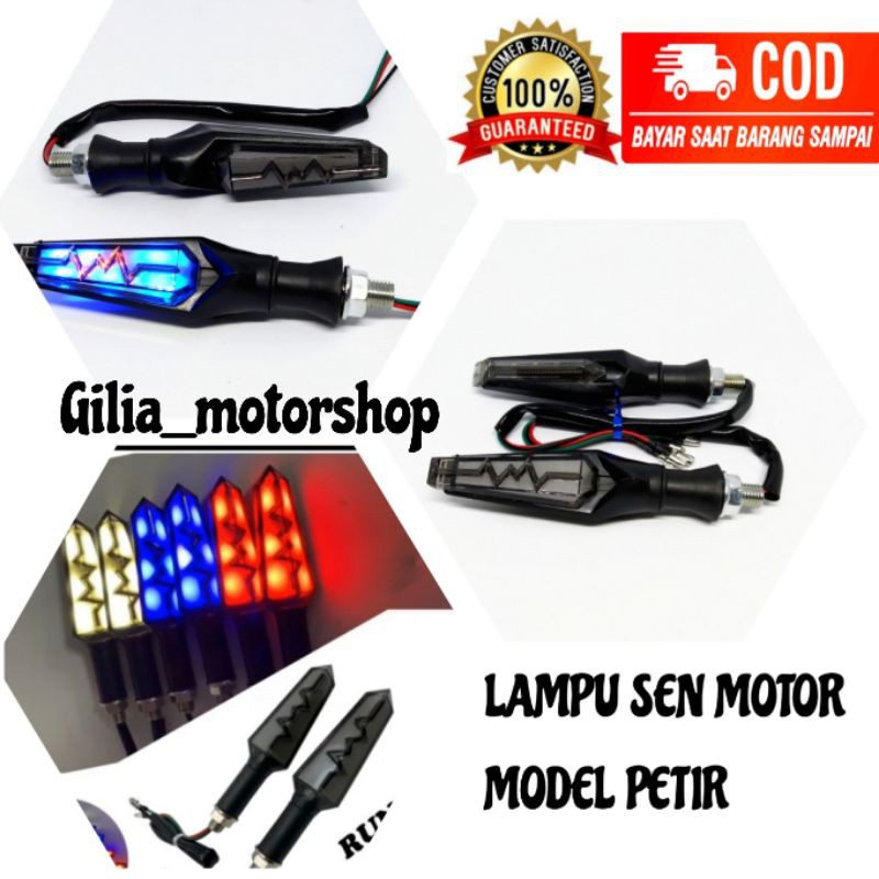 Lampu Sen Motor Model Petir 2 sisi Running Standby 2 Warna Led Senja Slim sein D-255 Ninja Aerox Uni