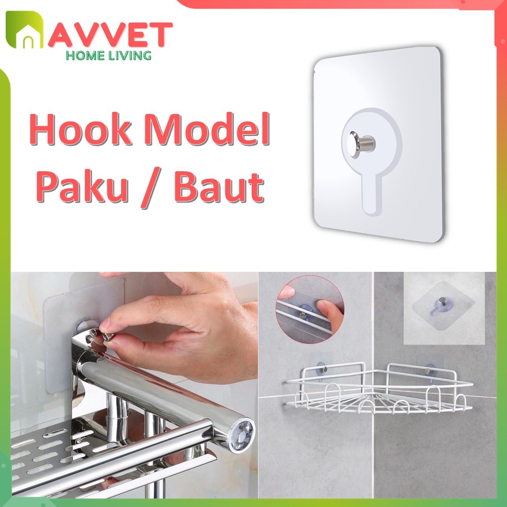 AVVET Gantungan Tempel Baut Stiker Bening Ajaib Tanpa Paku Bor Wall Sticky Hook Dinding Paku Mur Hook Socket Lem Perekat Tanpa Bor Rak Gantung Bingkai Foto