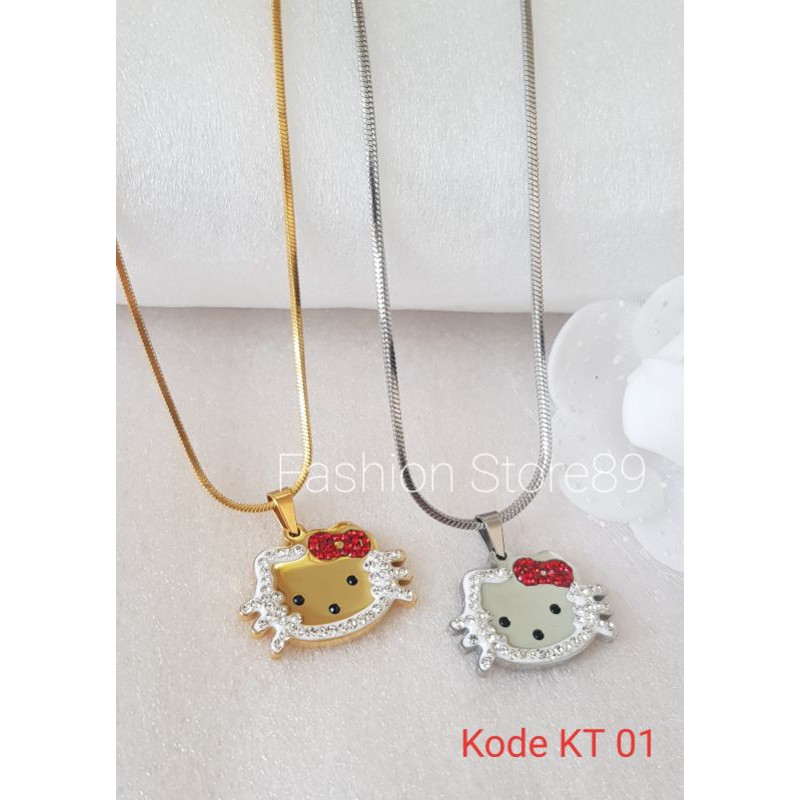 impor Ready Kalung Kitty Dewasa dan Anak titanium golg white Antikarat Anti Air Selamanya