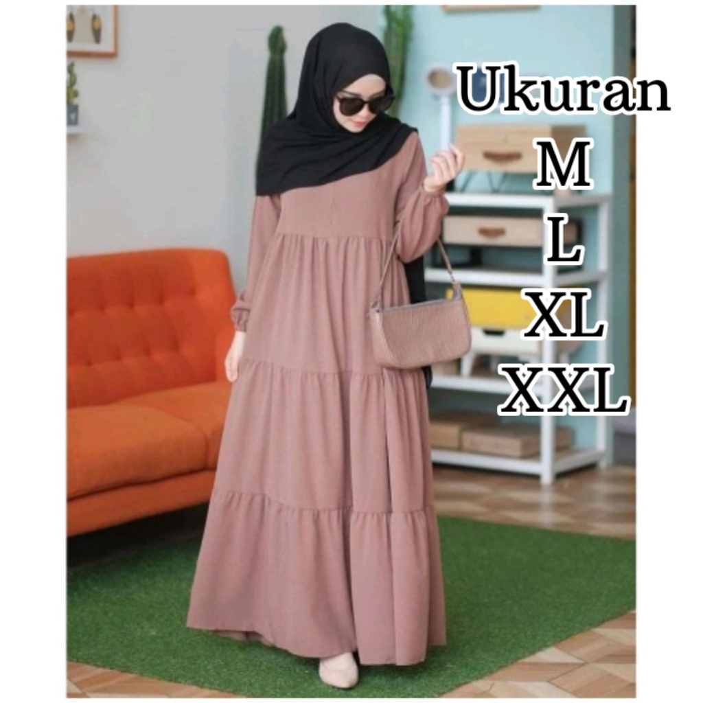 Gamis Trend kekinian 2022 Lunara Maxi Dress|Baju Gamis Syar'i Polos Wanita Muslim|Gamis 3 Susun Rema