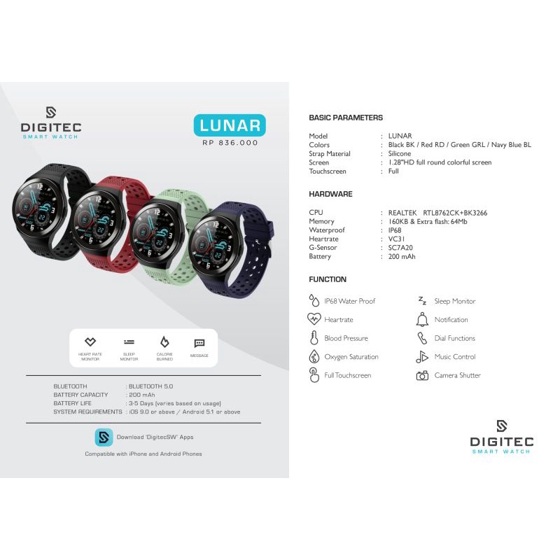 Jam Pria Wanita Digitec Smartwatch Lunar Original || digitec lunar