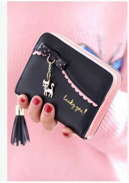 Dompet kucing renda mini Dompet Wanita SLot Kartu kulit Sintetis BISA COD