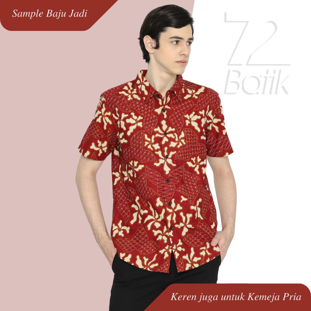 KAIN BATIK PREMIUM Bahan Katun Motif Daun Menjari Kontenporer Modern Merah Maroon 724925 Cap 72 Jarik Jarit Samping Kebat Panjang Batik Katun Modern Premium Bahan Seragam Batik Pernikahan Kantor Keluarga Murah Kamen Jadi Batik Bali Lembaran