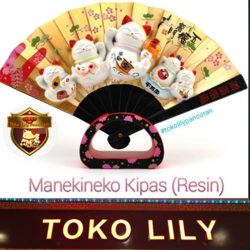 Manekineko Kipas / Kipas Keberuntungan / Kucing Hoki Kipas / Patung Kucing Keberuntungan / Kipas Hoki