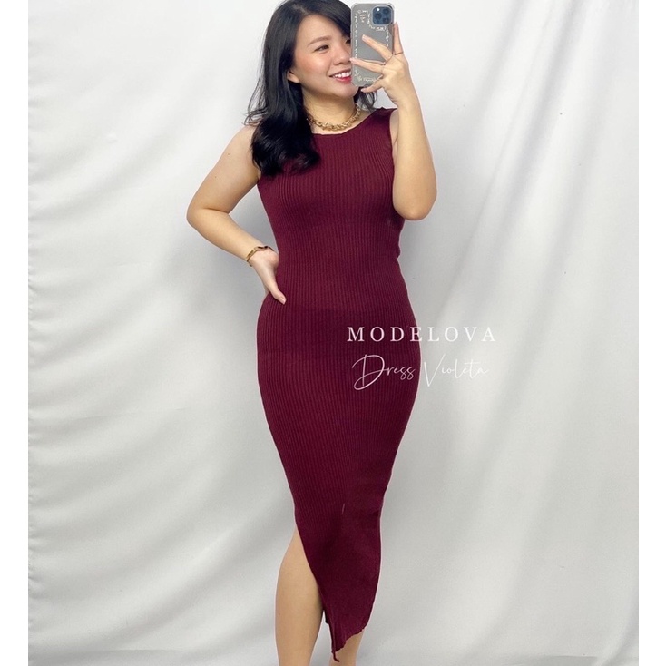 MDLV ~ Dress Violeta Rajut Dress Bodycon Dress Back Less Dress Sexy Korea Look Fashion Wanita