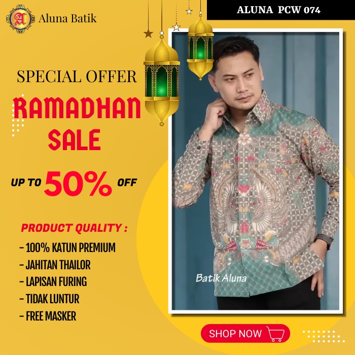 Baju Kemeja Batik Pria  Pemium Modern Hem Batik Cowok Lengan Panjang Motif Pekalongan PCW 074