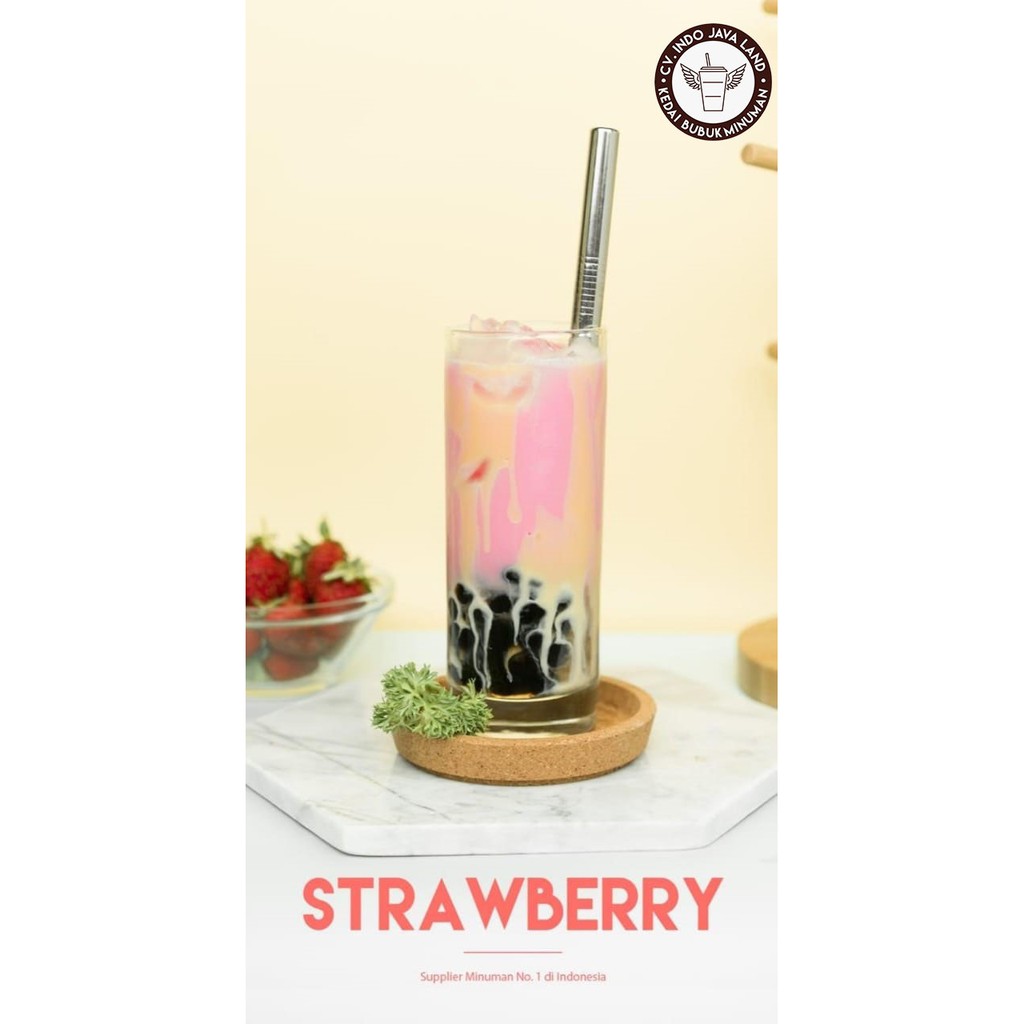 Javaland Bubuk Minuman Rasa Strawberry 1Kg - Regular Plain | Bubble Powder Drink Boba