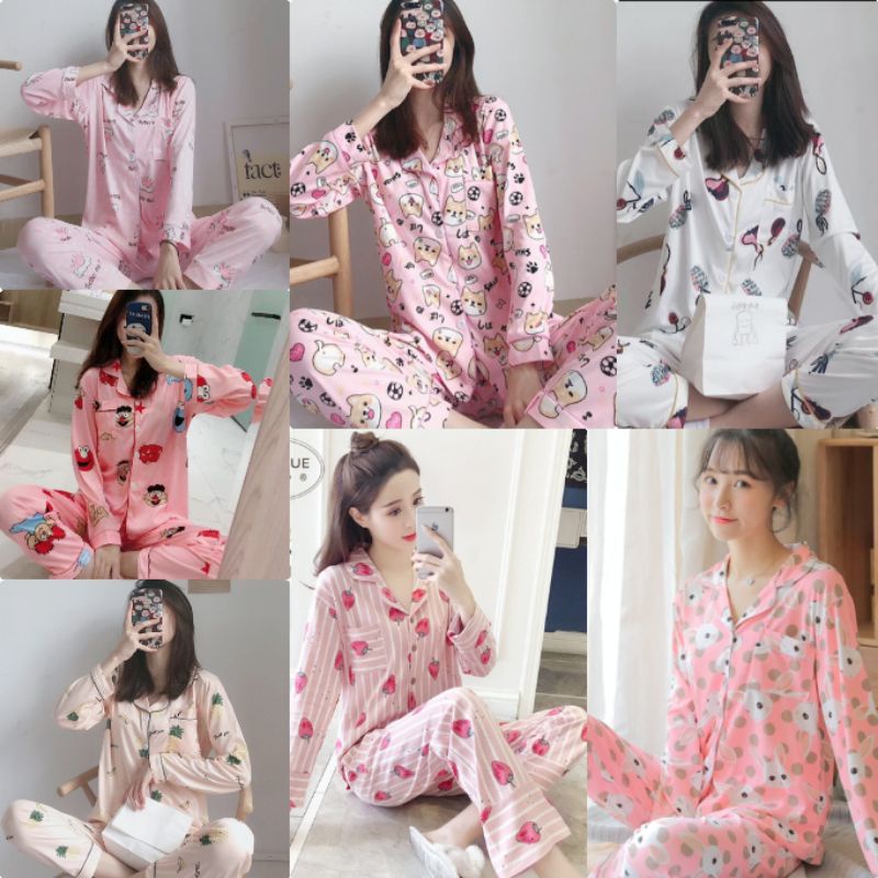 Setelan pp piyama krah motif rabbit