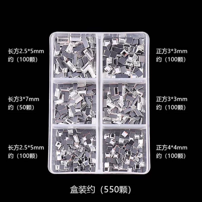 6 GRID NAIL CRYSTAL RHINESTONE SWAROVSKI SQUARE ROUND NAIL SWAROVSKI PERSEGI GAYA KOREA SILVER DRILL RHINESTONE BATU PERMATA KUKU PERSEGI