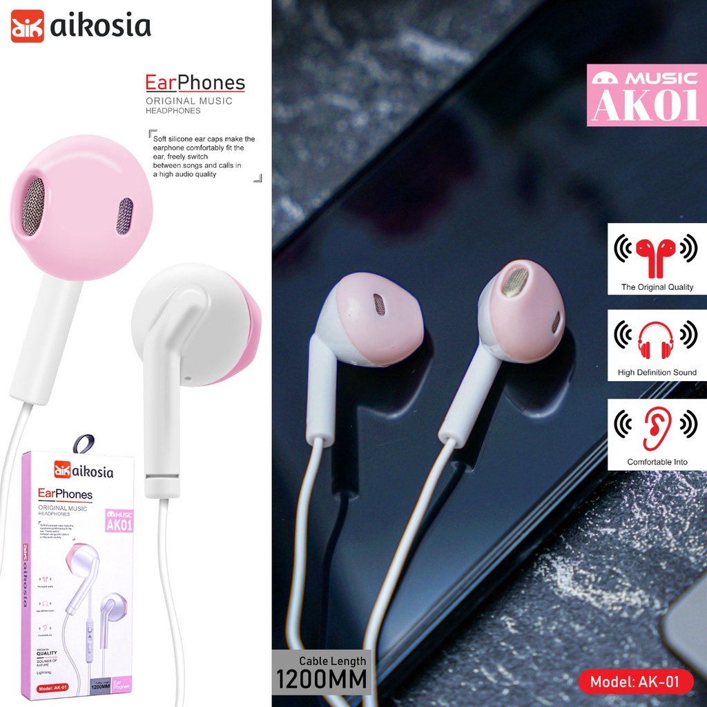 BOS - HF AIKOSIA MODEL AK01 | HANDSFREE EARPHONE HENDSET EXTRA BASS AK-02